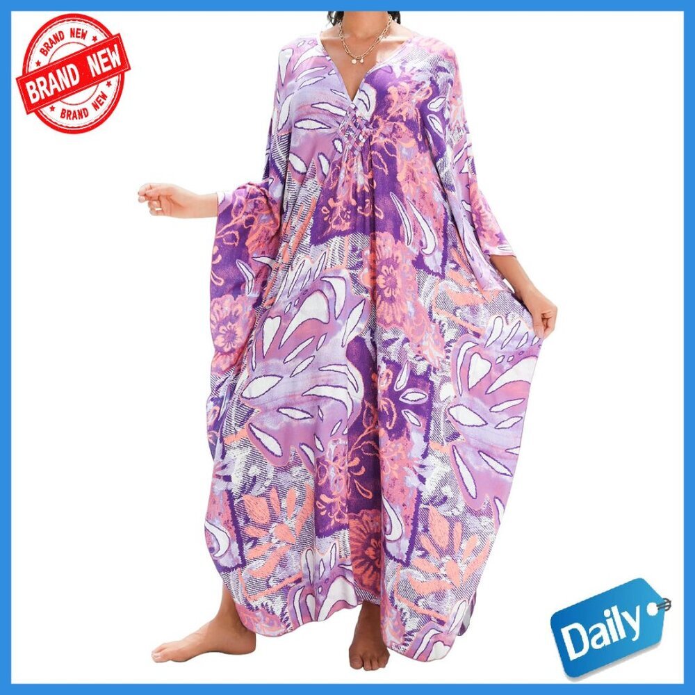 Plus Size Kaftan Dress Batwing Sleeve Beach Cover Up Swimsuit Dress